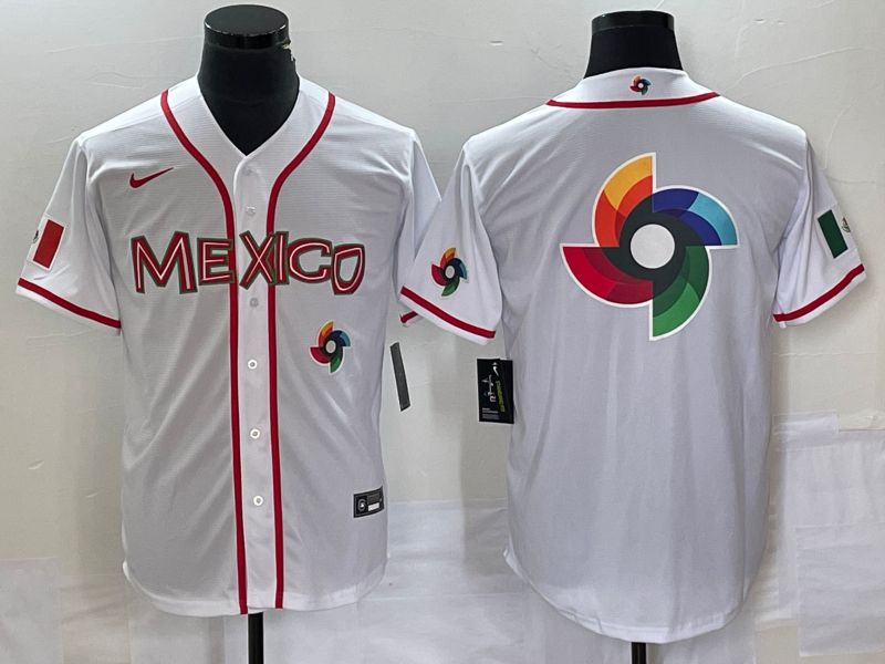 Men 2023 World Cub Mexico Blank White Nike MLB Jersey26->women mlb jersey->Women Jersey